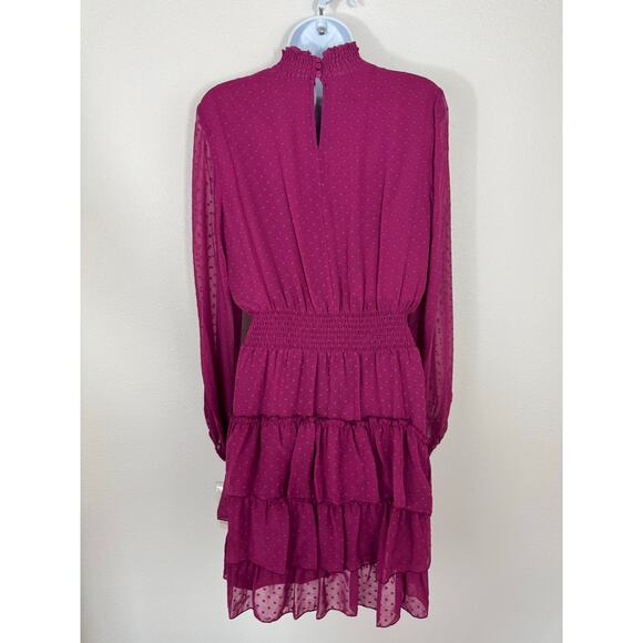 Nanette Nanette Lepore Raspberry Swiss Dot Tiered Dress NWT Size 8 - Picture 2 of 10
